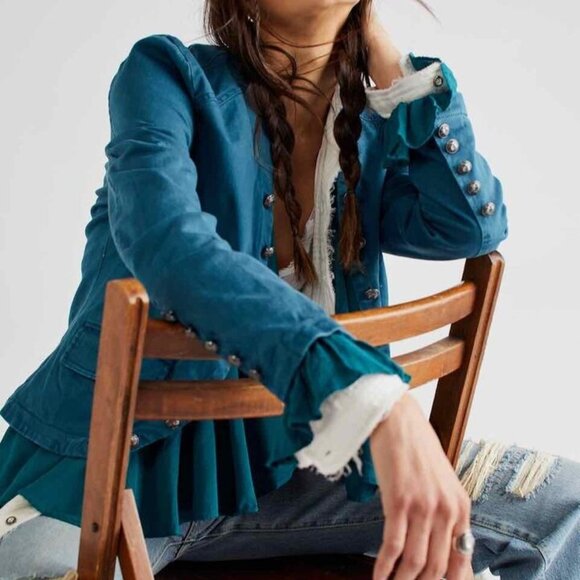Free People Jackets & Blazers - Free People Ruffles Romance Jacket Button Pocket Relaxed Coats S